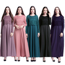 Высокое качество Исламская одежда длинное платье из шифона и кружева сплайсинга арабские мусульманские платья